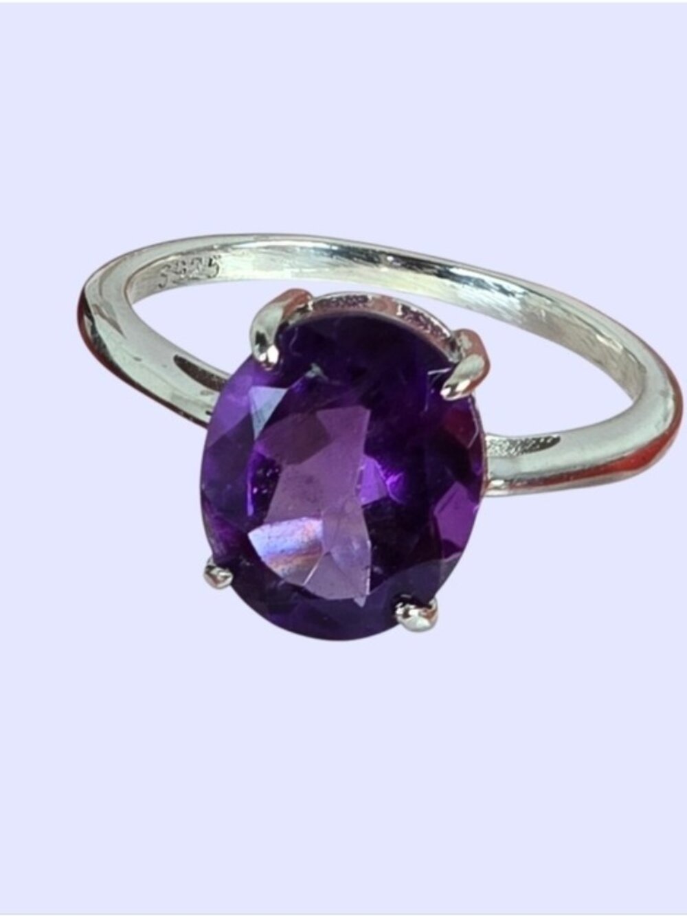 925 Sterling Silver Ring with Brilliant Cut Natural Amethyst 0.8x1.1cm